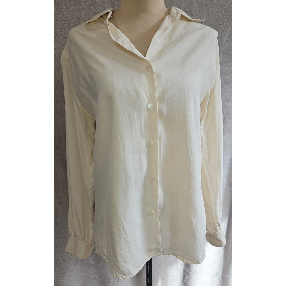 Vintage Liz Claiborne Collection 100% Silk Shirt Cream Ivory Button Down Size 4